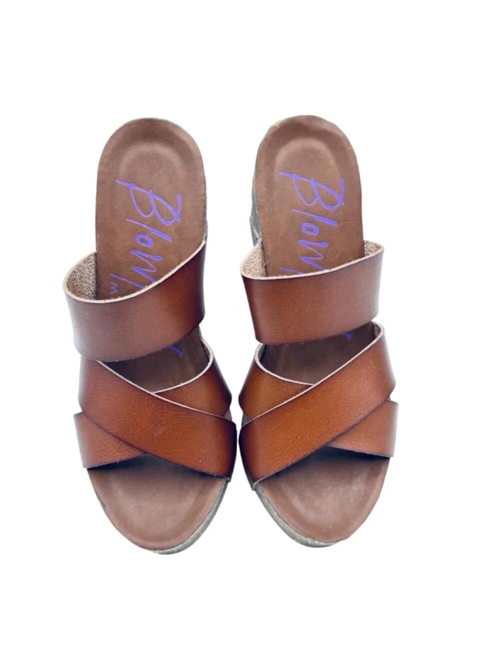 Vintage Blowfish Malibu Wedge Leather Slide Sandals Size 7 Leather Cork Beachy